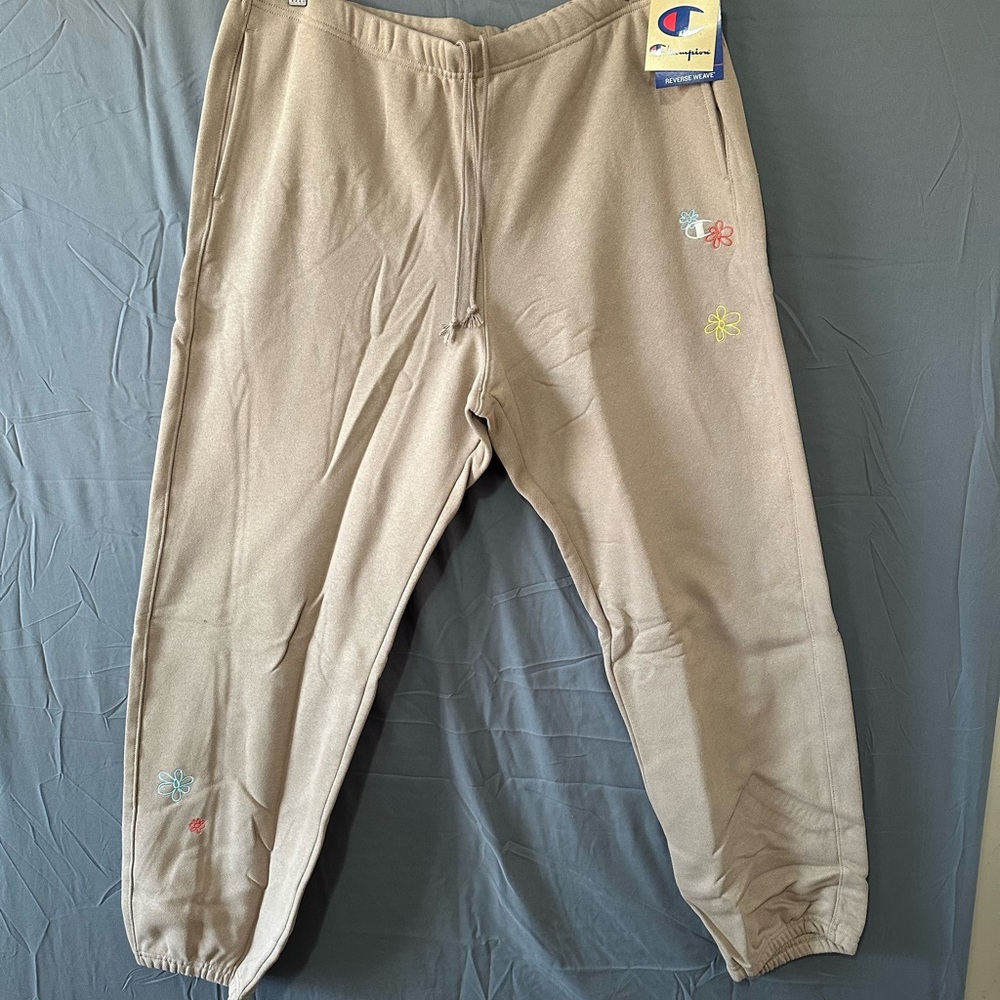 Champion Limited Edition Tan Joggers with Colorful Floral Accents
